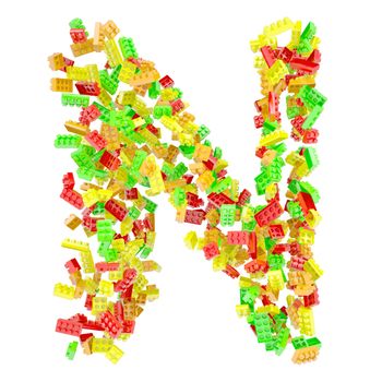 The letter N is made up of children's blocks. Isolated render on a white background