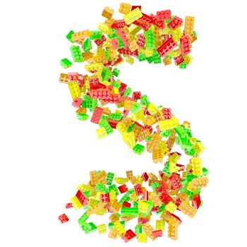 The letter S is made up of children's blocks. Isolated render on a white background