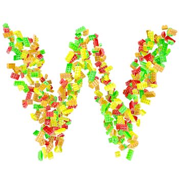 The letter W is made up of children's blocks. Isolated render on a white background