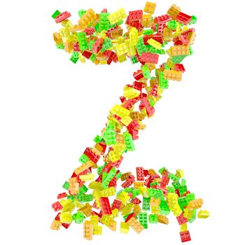 The letter Z is made up of children's blocks. Isolated render on a white background