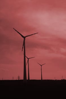 wind farm and sunset in the austria