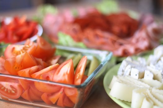 delicious and heath salami and vegetable dinner