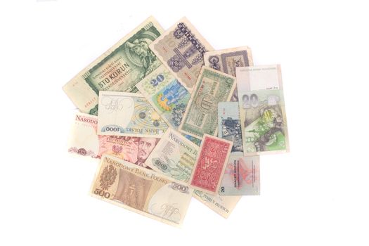 old european money on the white background
