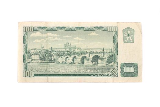 old czech paper money with the picture of Prague 