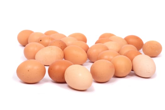 30 brown eggs on the white background