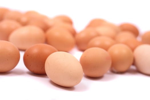 30 brown eggs on the white background