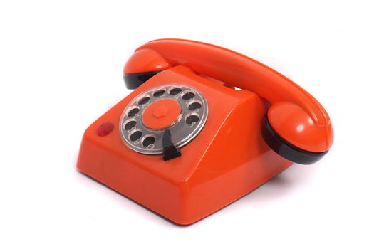 old orange phone on the white background