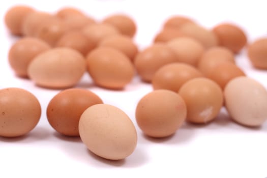 30 brown eggs on the white background