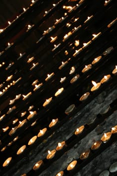 very romantic candles background in the church