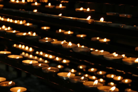 very romantic candles background in the church