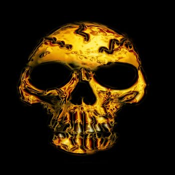 golden skull bone on the black background