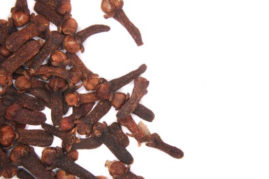many cloves (spice)  on the white background
