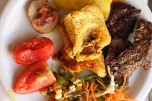 gourmet food with vegetable fruits and eggs  
