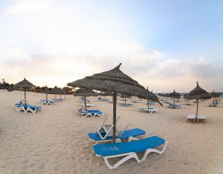 morning on the beach in the tunisia 