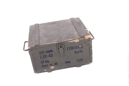 very old army ammo case isolated on the white background