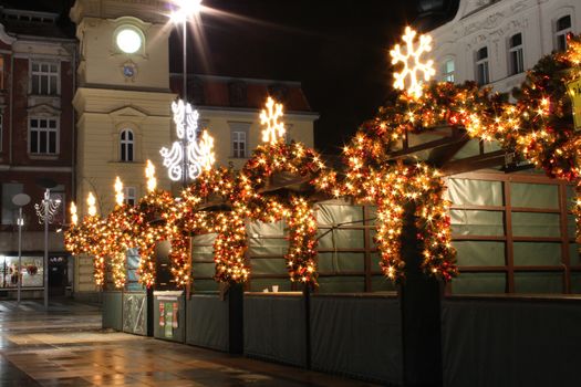 xmas shopping place in the city of ostrava in the night