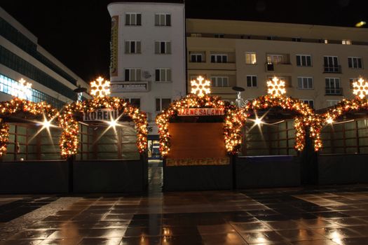 xmas shopping place in the city of ostrava in the night