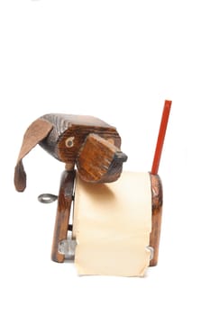 old wooden dog for notes on the white background