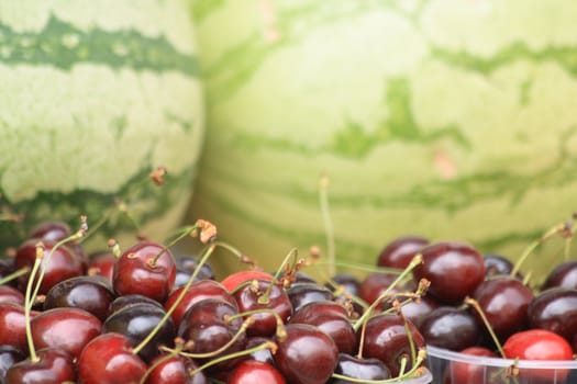 natural red cherries and water mellons background