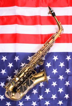very old saxophone on the USA flag