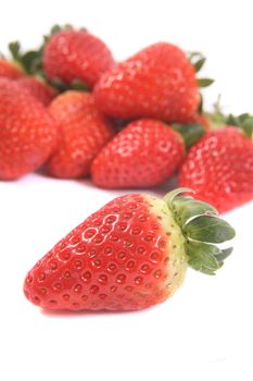 fresh red strawberries on the white background