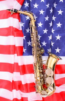 very old saxophone on the USA flag