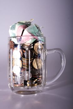 original czech money crowns in beer glass