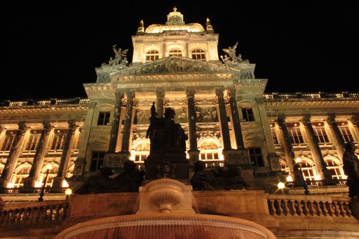 old buildings in Prague in the night - national museum
