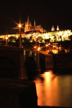 old buildings in Prague in the night - castle