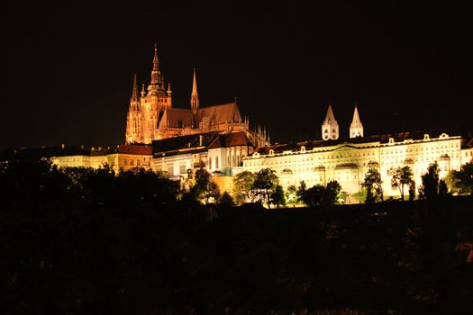 old buildings in Prague in the night - castle