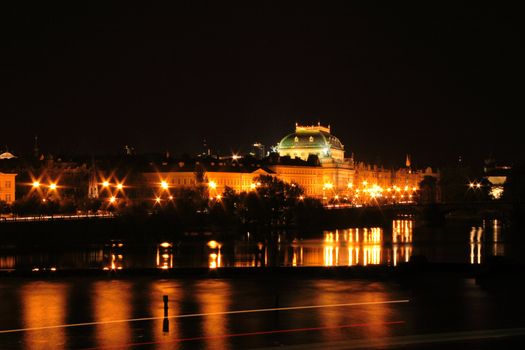 old buildings in Prague in the night - national theatre