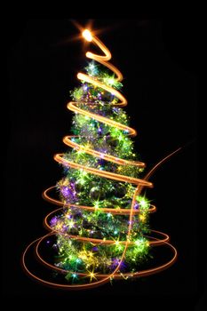 xmas tree isolated on the black background