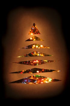 christmas tree from the color lights on the black background