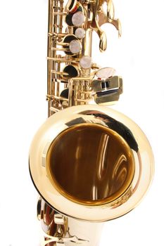 new gold saxophone on the white background