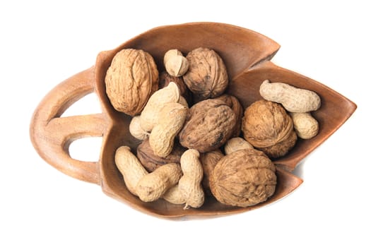 different nuts on the white background