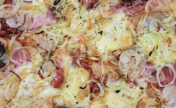 nice pizza background with cheese and onion 