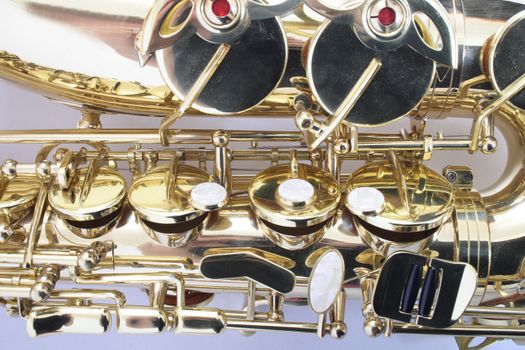 new gold saxophone on the white background