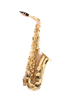 new gold saxophone on the white background