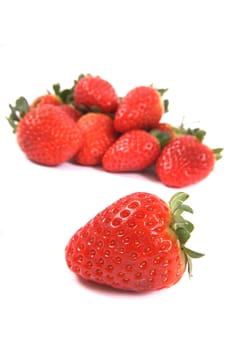 red strawberries isolated on the white background