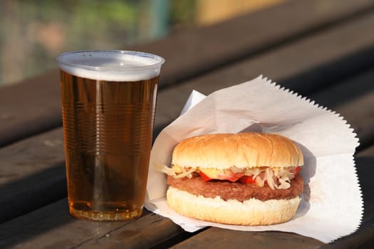 hamburger and beer is traditional czech fastfood 