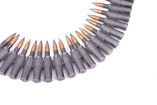 ammo from automatic gun isolated on the white background