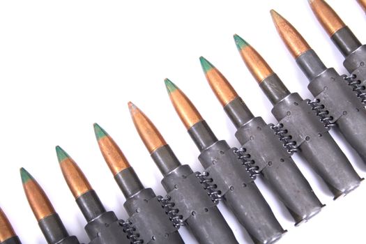 ammo from automatic gun isolated on the white background
