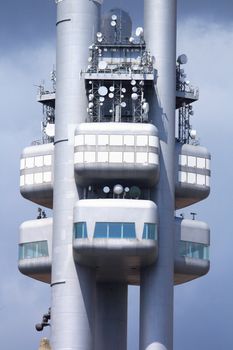 detail of big transciever tower as telecommunication background