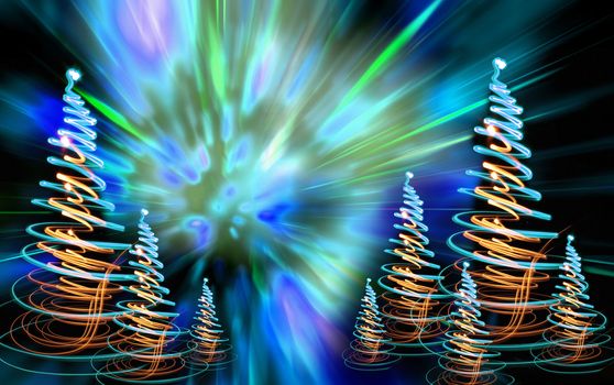 xmas forest (lights) on the black background