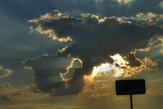sunset and clouds  with empty black board 