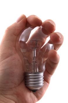 light bulb in the hand isoletad on the white background