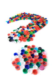 question from the plastic caps isolated on the white background