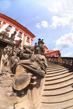 red and white Troja castle in the Prague city 