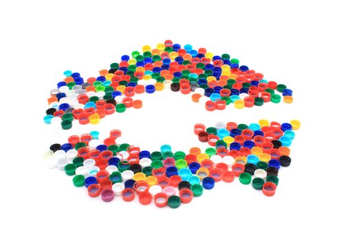 plastic caps as recycle symbol isolated on the white background