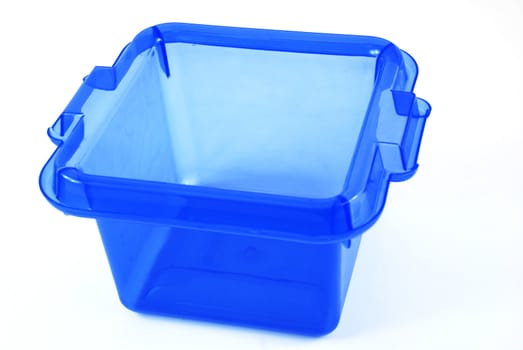 pictures of a blue plastic bin over a white background